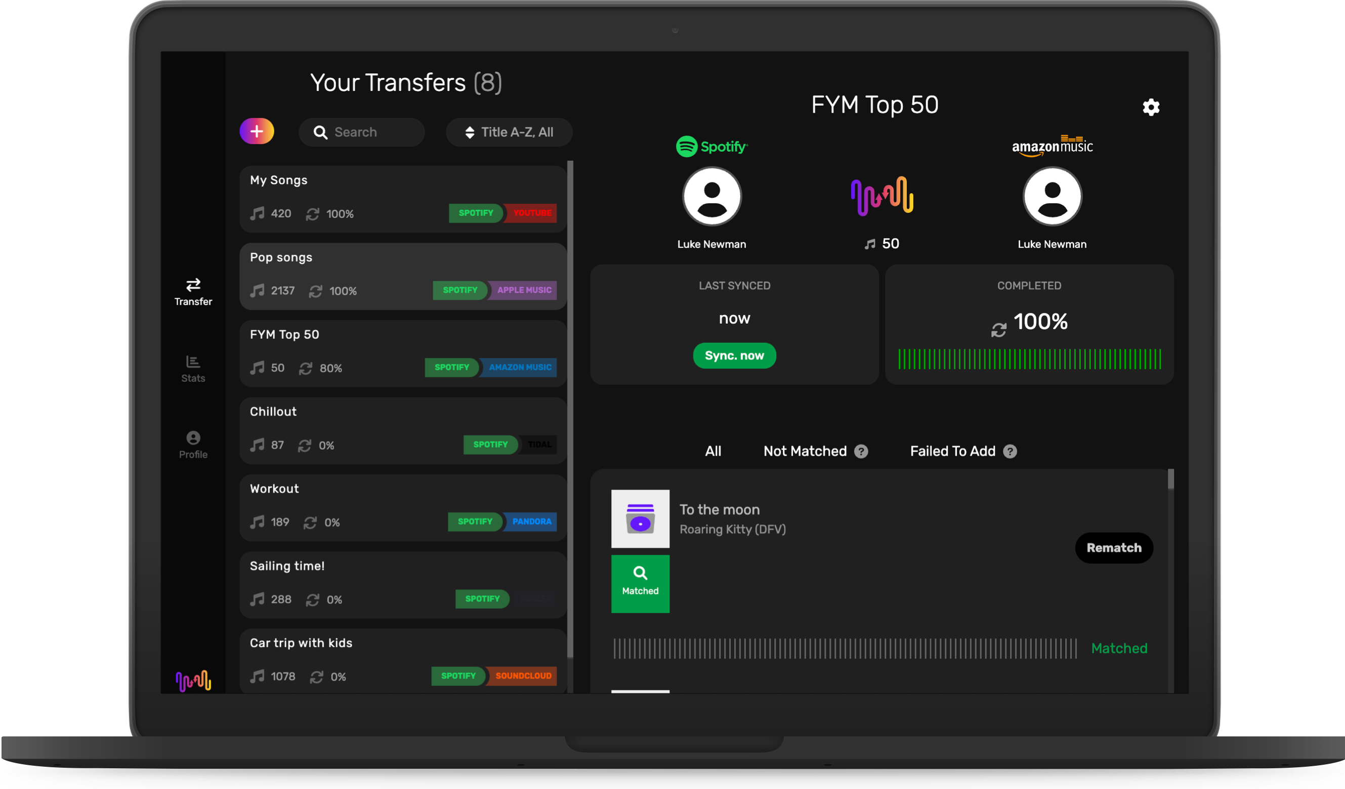 FreeYourMusic app matched songs desktop screen