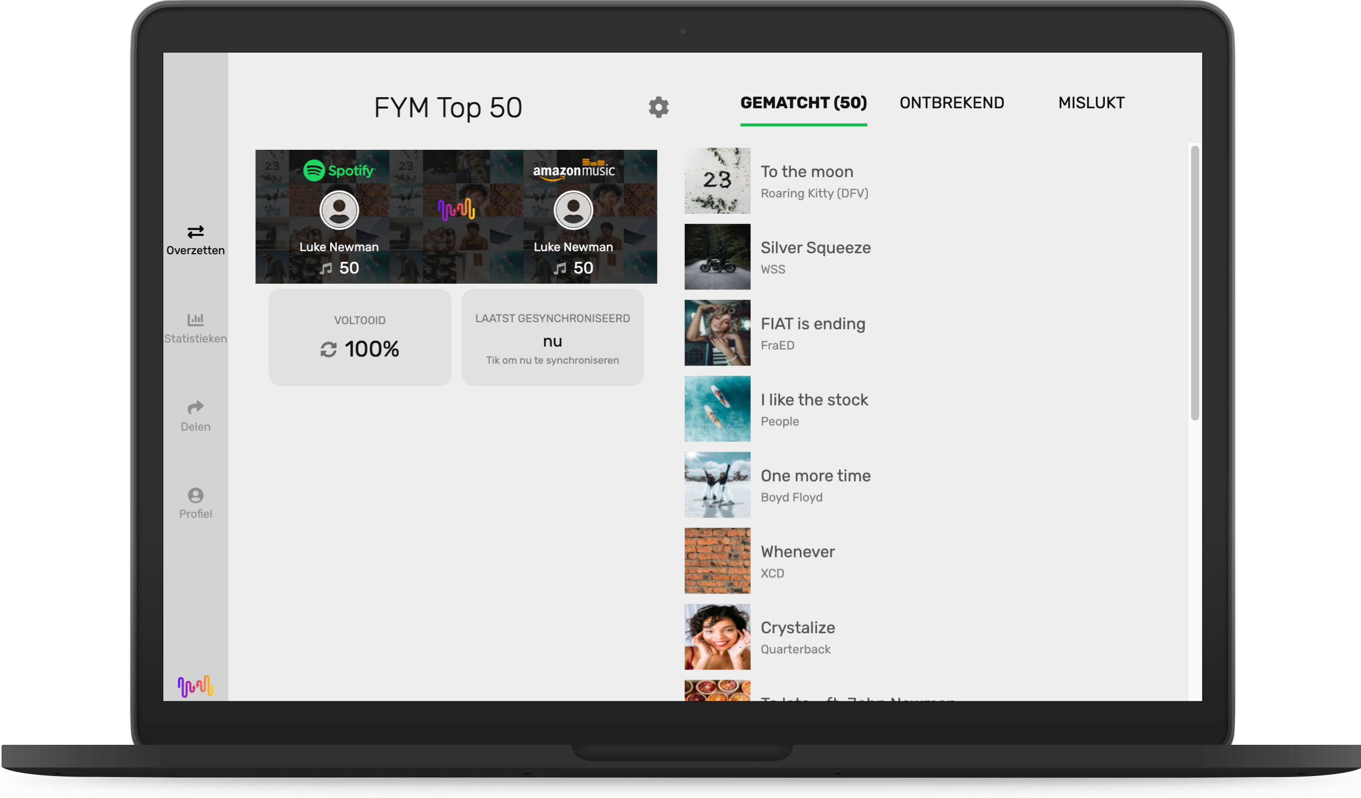 FreeYourMusic app gematchte nummer desktop scherm