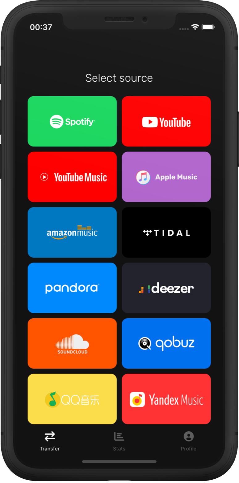 FreeYourMusic app select playlist source screen