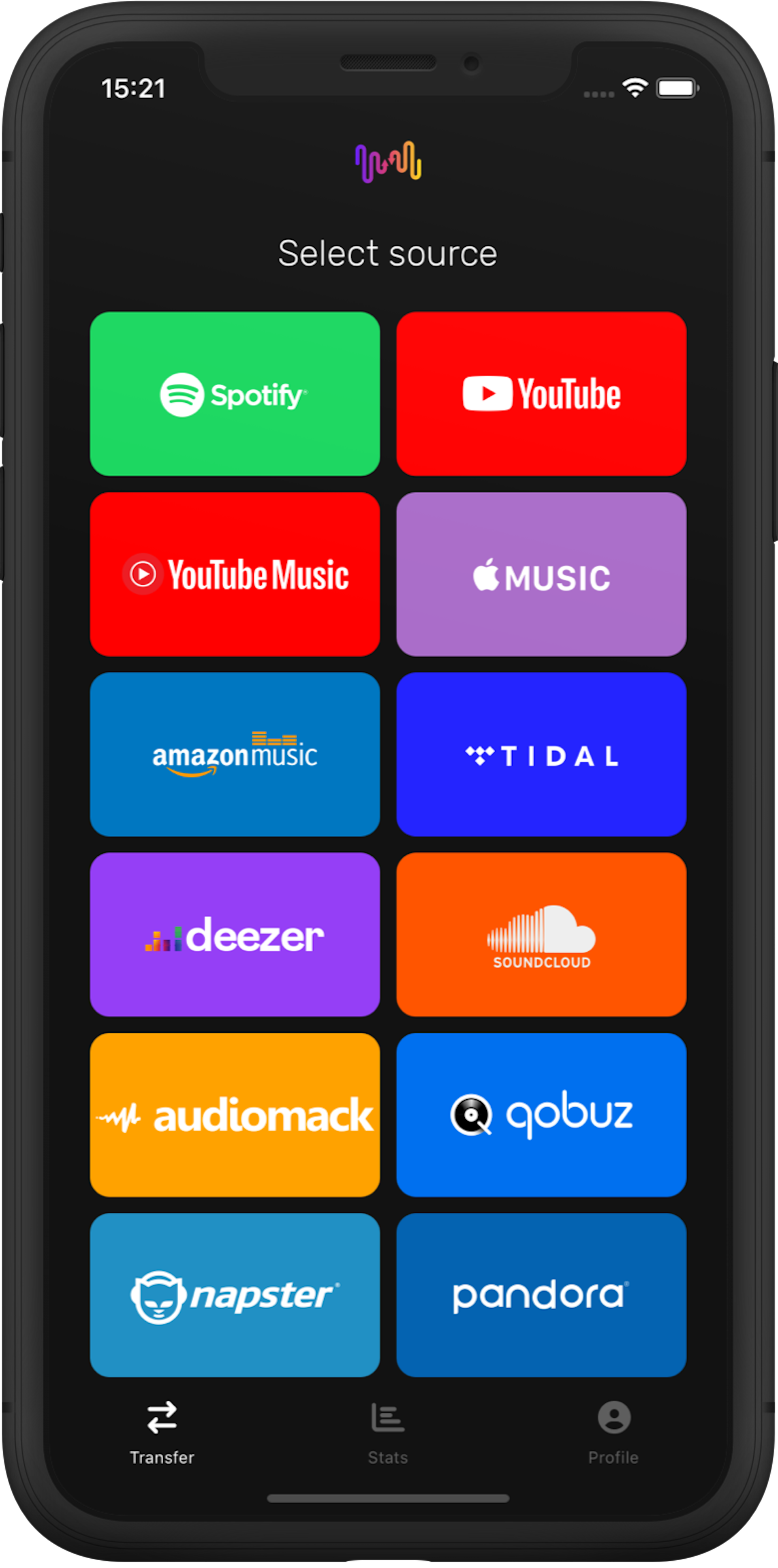 FreeYourMusic app select playlist source screen