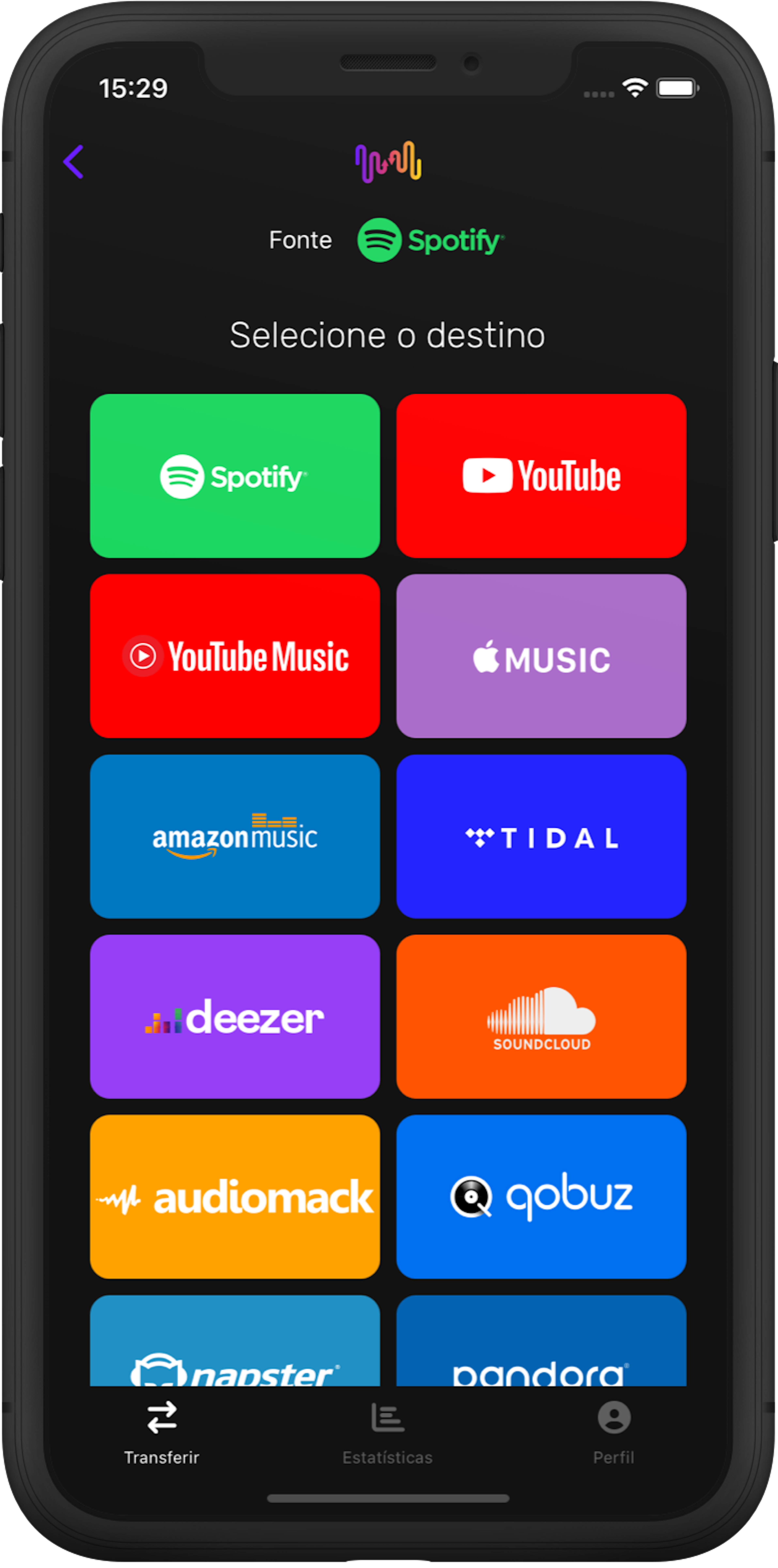 Etapa 2: Selecione Amazon Music como plataforma de música de destino