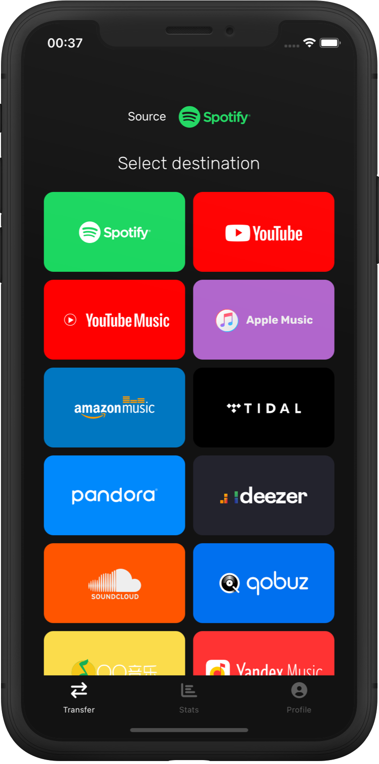 Step 2: Select Spotify as a destination music platform