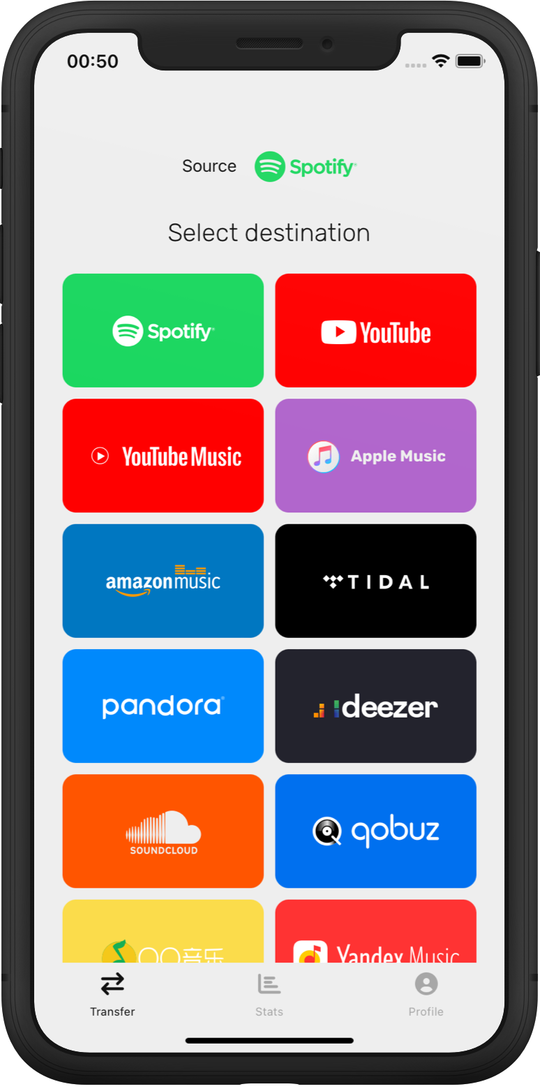 Step 2: Select Spotify as a destination music platform
