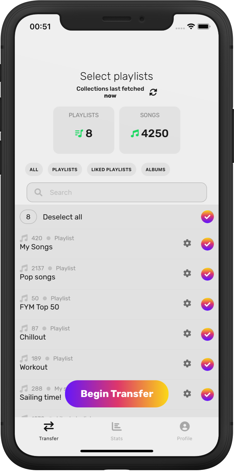 FreeYourMusic app select items ios screen