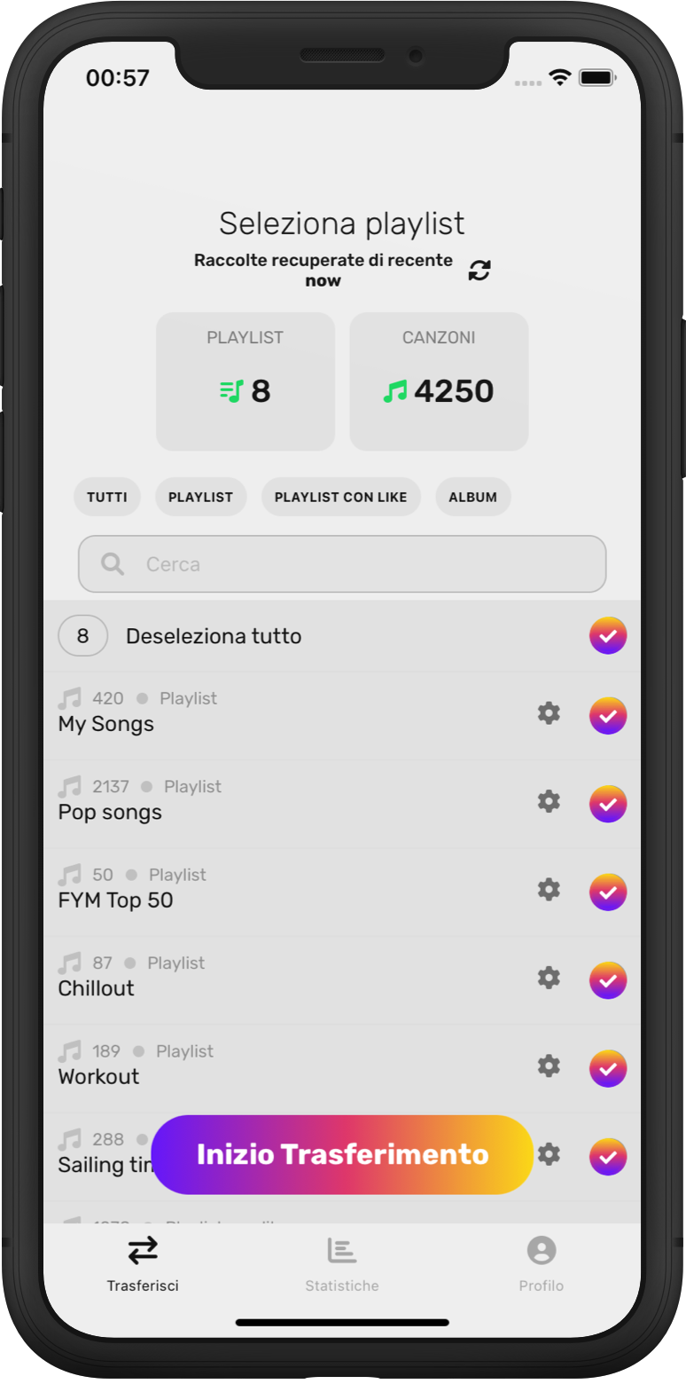 L'app FreeYourMusic seleziona gli elementi ios
