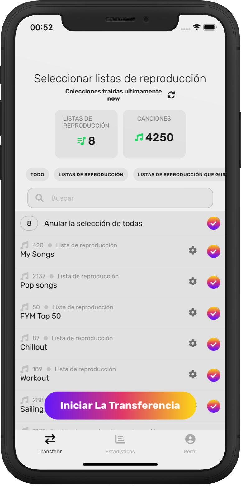 La aplicación FreeYourMusic selecciona elementos en la pantalla IOS