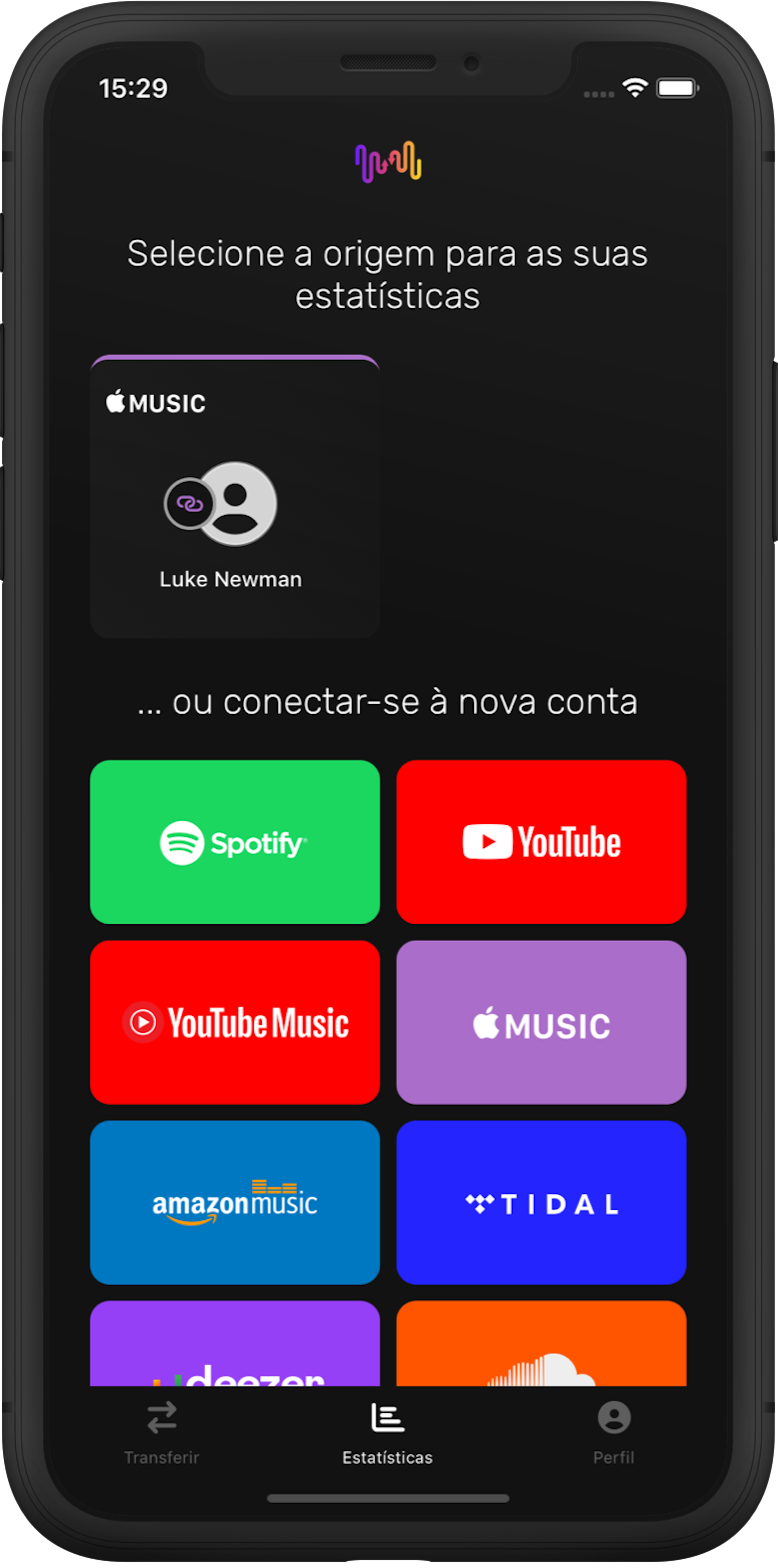 Selecione o seu serviço de música